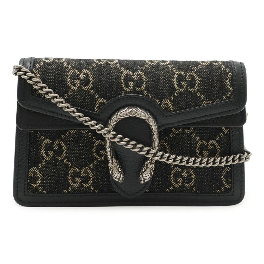 Gucci Dionysus GG Denim Super Bag Chain Shoulder Clutch Tiger Head Black
